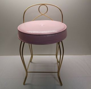 Vintage Hollywood Regency Art Deco Gold Metal Vanity Boudoir Chair Lt Pink Seat