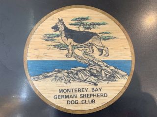 Monterey Bay German Shepherd Club Couroc Wood Brass Inlaid Tray Vintage Mid Cent