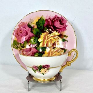 Vintage Stanley Pink Tea Cup & Saucer with Yellow & Pink Roses 2