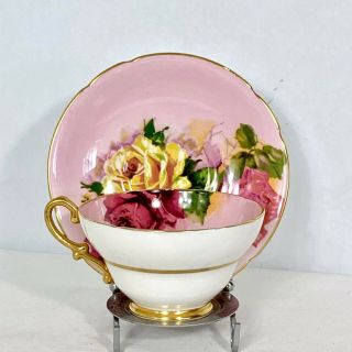 Vintage Stanley Pink Tea Cup & Saucer with Yellow & Pink Roses 3