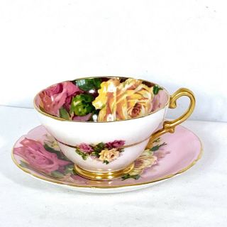 Vintage Stanley Pink Tea Cup & Saucer with Yellow & Pink Roses 4
