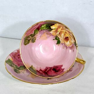 Vintage Stanley Pink Tea Cup & Saucer with Yellow & Pink Roses 5