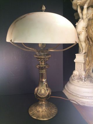 Fine Antique French Art Deco Gilt Bronze And Alabaster Table Lamp 1920 Reduced$