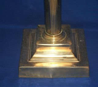 Antique Large Oil Lamp Brass Column and Base,  Resevoir and Burner 4
