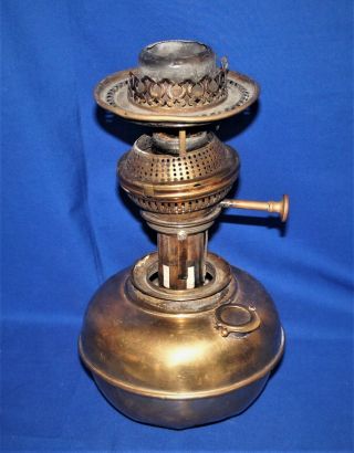 Antique Large Oil Lamp Brass Column and Base,  Resevoir and Burner 7