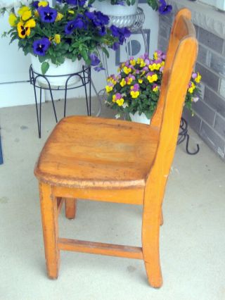 antique vtg Childs school church chair oak solid plant holder yard decor mcm 2
