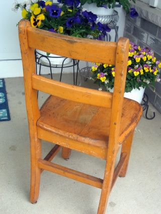 antique vtg Childs school church chair oak solid plant holder yard decor mcm 3