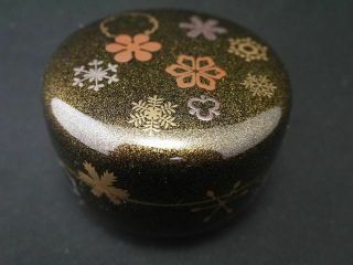 Japanese Lacquer Resin Tea Caddy Snow Crystals Design In Makie Hiranatsume (402)