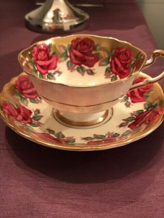 Paragon Cup And Saucer With Red Roses And Gold Leaf