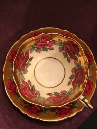 Paragon Cup and Saucer with Red Roses and gold leaf 2