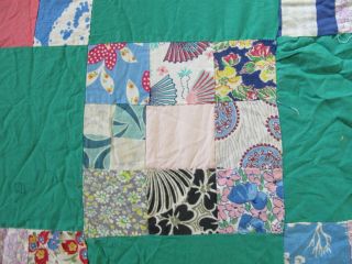 Vintage Hand Pieced Feed Sack,  Many Novelty Prints,  NINE PATCH ON TIP Quilt TOP 4