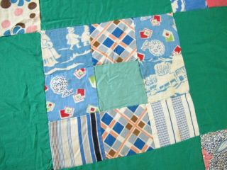 Vintage Hand Pieced Feed Sack,  Many Novelty Prints,  NINE PATCH ON TIP Quilt TOP 6