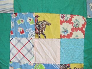 Vintage Hand Pieced Feed Sack,  Many Novelty Prints,  NINE PATCH ON TIP Quilt TOP 7