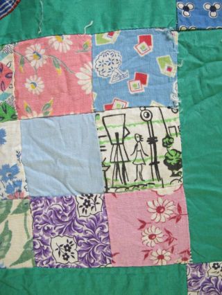 Vintage Hand Pieced Feed Sack,  Many Novelty Prints,  NINE PATCH ON TIP Quilt TOP 8