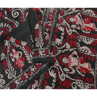 Sanskriti Vintage Black Saree 100 Pure Silk Craft 5 Yd Fabric Batik Print Sari 2
