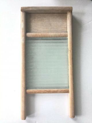 Vintage Ribbed Glass And Wood Wash Scrub Board Primitive 18 "