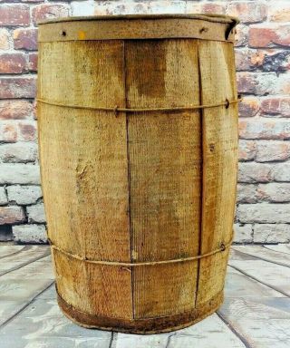 Vintage Wood Nail Keg 18 " Wooden Barrel Rustic Country Barn Authentic