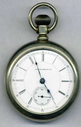 18s Of 5th Pinion Aurora Pocket Watch S/n 50000 15j Nickel Adjusted Mvt Runs