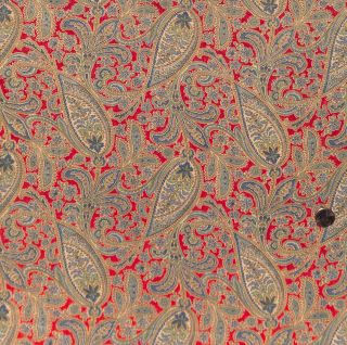 Antique 1910 Red And Blue Scrolling Paisley Fabric