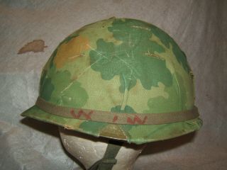 Vietnam War Era Helmet W/ Mitchell Leaf Pattern Camo Camouflage Cover 1960s 2
