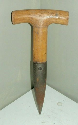 Antique Dibber Garden Tool For Planting Bulbs Wood Handle W Steel Tip Rare Old