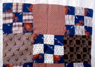 Antique vtg Mid Late 1800 ' s Nine Patch Quilt Top hand stitched patchwork calico 2