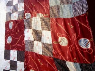 Antique vtg Mid Late 1800 ' s Nine Patch Quilt Top hand stitched patchwork calico 3