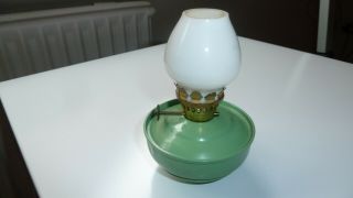 Vintage Green Enamel Kelly / Pixie / Nursery Oil Lamp Lantern With Weighted Base