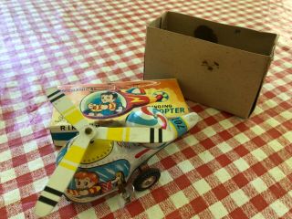 Vintage Metal Wind Up Helicopter W/box