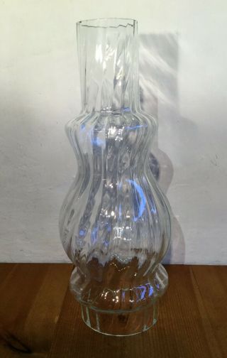 Antique Vintage 10½ " Ribbed Glass Gas Light Shade Or Oil Lamp Chimney 3 " Fitter