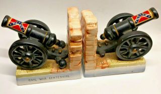 Vtg Civil War Miniature Confederate Black Cannon Bookends,  Centennial,  By Tilso