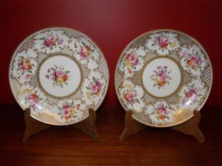 Antique English Hand Painted Plates W/ Gold & Floral Motif - Ca.  1840