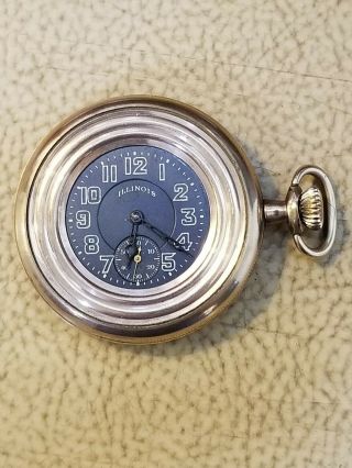 1917 Illinois 3/0 15j Jewel Pocket Watch.  Rare Double Sunk Black Dial.  Running