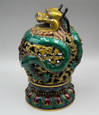 Chinese Brass Cloisonne Handwork Carved Dragon Incense Burners W Xuande Marks
