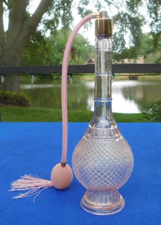 Vintage “js” Pink Cut Glass Atomizer Perfume Bottle With Atomizer & Tassle