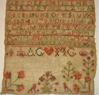 Antique Marriage Sampler With Crowns Alphabet