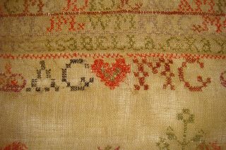 Antique marriage sampler with crowns alphabet 3