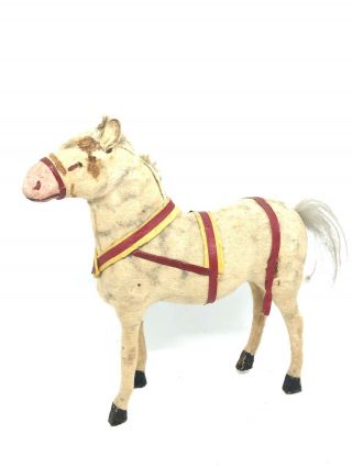 L17 Felting & Paper Mache Horse Toy Animal Wooden Sticky Legs Antique German