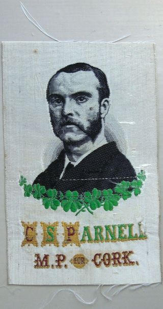 Charles Stewart Parnell M.  P.  For Cork Stevengraph Small Silk Picture W.  H Grant