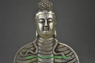 China old copper plating silver Snake Body Bodhisattva Head Buddha Statue d02 3