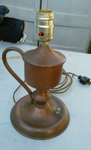 Vintage Hammered Copper Arts And Crafts Handled Bedside Table Lamp
