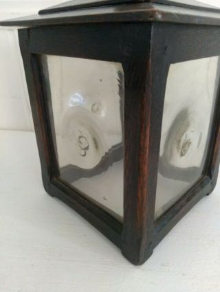 Vintage solid English Oak & Bulls eye Glass Hall Porch Lantern Arts & Crafts 4