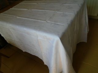 Vintage Irish Linen Damask Tablecloth - 68 Inches Square - Roses
