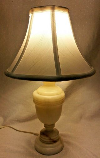 16 " Tall Vintage Solid Marble Nightstand Lamp With Cloth Shade