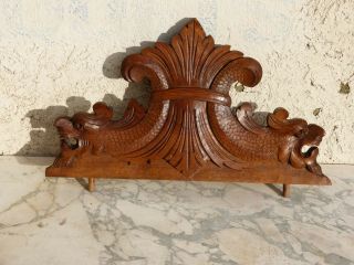 Antique French Wood Carved Pediment Gargoyle Chimera Crest Salvage Part Griffin