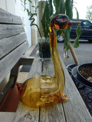 Vintage Glass Duck Swan Goose Decanter Glass Bottle Large Empoli (?) Italy