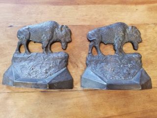 1930 Vtg Antique American Bison Cast Iron Bookends Western Americana Metalware