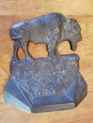 1930 Vtg Antique AMERICAN BISON Cast Iron Bookends Western Americana Metalware 2