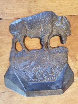 1930 Vtg Antique AMERICAN BISON Cast Iron Bookends Western Americana Metalware 3