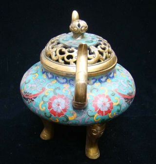 Handmade Carving Statue Elephant Brass Cloisonne Enamel Incense Burner 02 6